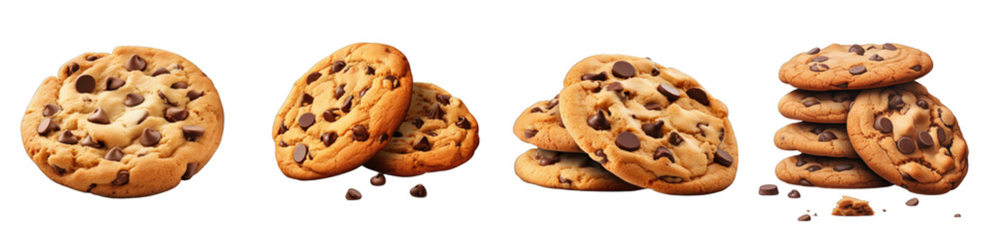 Chocolate Chip Cookies clipart collection, vector, icons isolated on transparent background