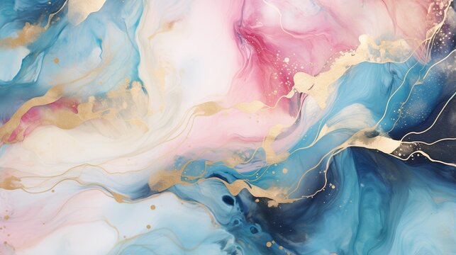 Patel pink blue and gold marble ink texture luxury background banner