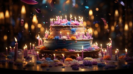 Fototapeta premium Birthday Cake Wonderland with Sparkling Candles
