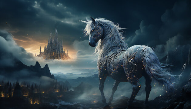 Artistic recreation of a unicorn in a world of fantasy, legendary creature