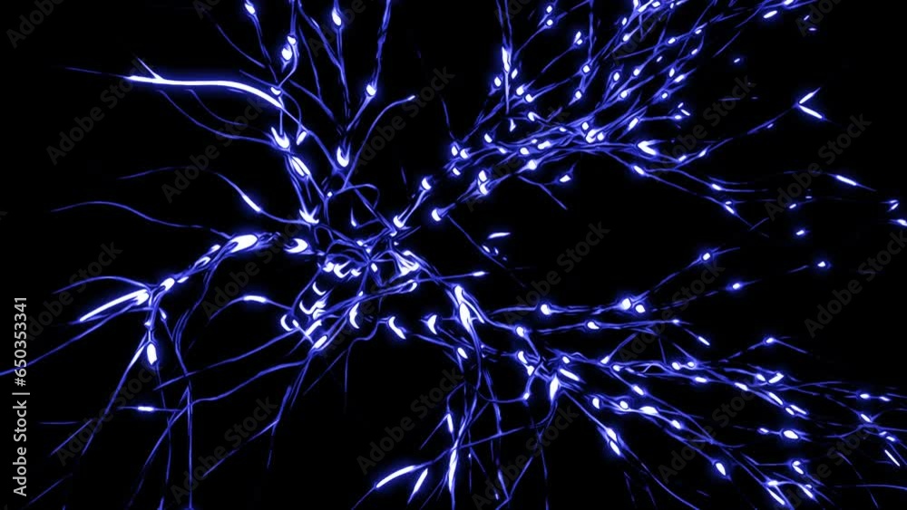 Poster lines of neural connections with bright impulses. design. network of neural lines with flashing puls
