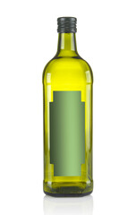 Bottle olive oil close up isolated on white background