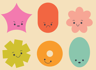 cute geometric characters expressing different emotions