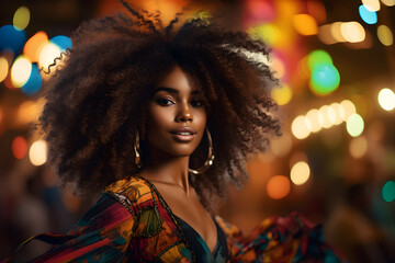 Beautiful African woman smiling at night