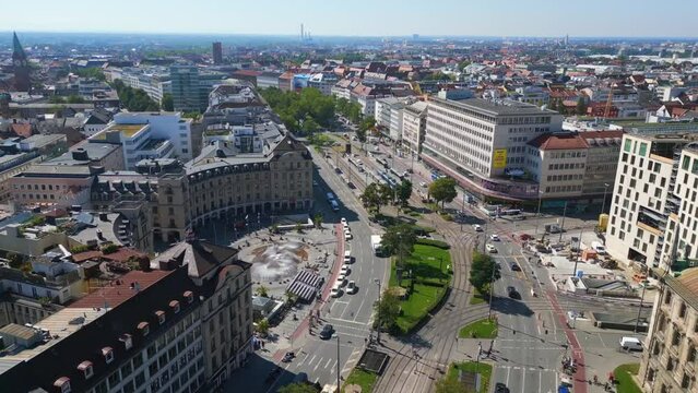 Munich City Center Karlsplatz Germany Bavarian Smooth aerial view flight drone