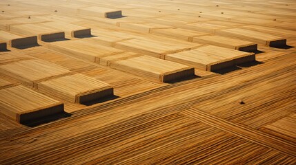  a wooden floor with a number of wooden boxes on it.  generative ai
