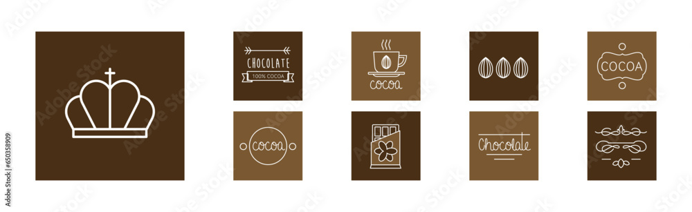 Wall mural chocolate and cocoa product icon and sign vector set