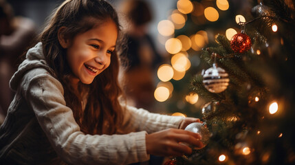 teenage girl and Christmas tree