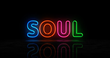 Soul music neon light 3d illustration