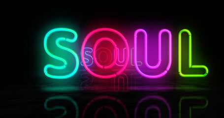 Soul music neon light 3d illustration