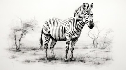 Fototapeta na wymiar a black and white drawing of a zebra in the wild. generative ai