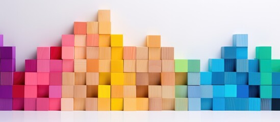Colorful wooden blocks arranged on a white background suitable for creative or diverse uses