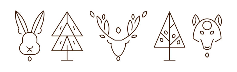 Forest Line Icon and Object as Nature Park Area Vector Set © topvectors