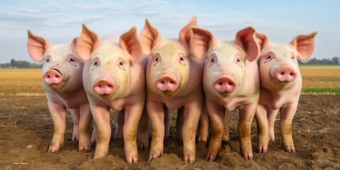 A Group Of pigs Standing Next To Each Other On A Field. Generative AI