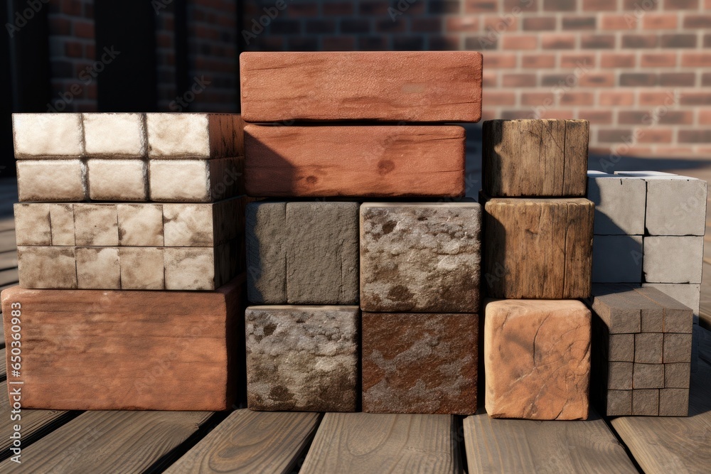 Aufkleber a stack of wooden blocks sitting on top of a wooden table. suitable for various concepts and designs