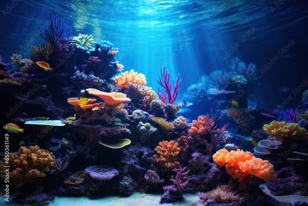Aufkleber a vibrant aquarium showcasing a diverse collection of fish and corals. perfect for adding a touch of