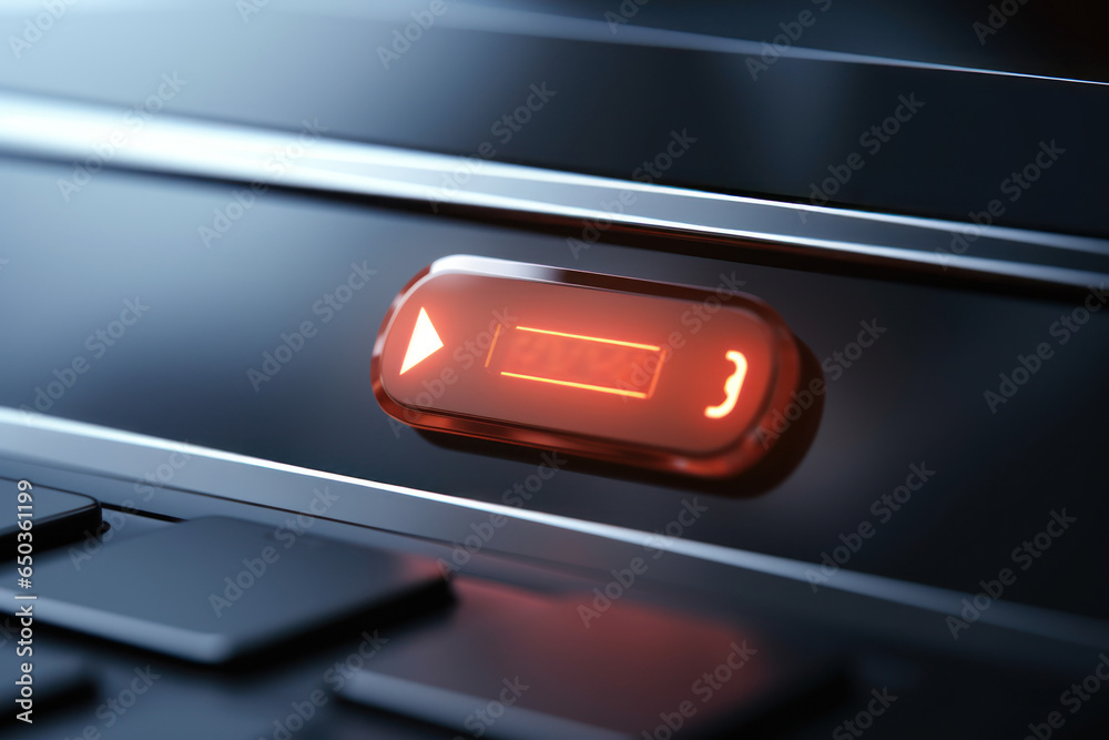 Aufkleber A close up view of a red button on a keyboard. This image can be used to depict technology, computer hardware, or the concept of pressing a button.