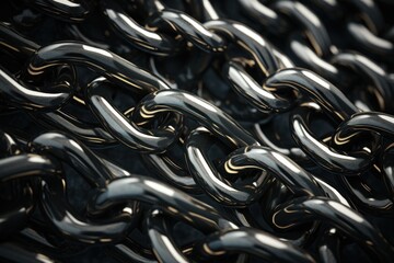 A close-up view of a bunch of metal chains. This image can be used to depict concepts such as strength, bondage, security, or confinement. It is suitable for various design projects or to add visual i