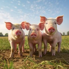 A Group Of pigs Standing Next To Each Other On A Field. Generative AI