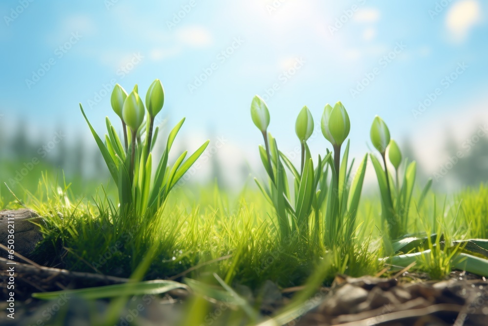 Poster a close-up view of a bunch of vibrant green plants. this image captures the intricate details and te