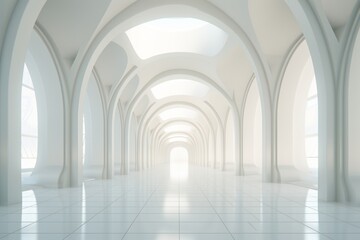 Fototapeta premium An empty white room with arches and windows. Can be used as a blank canvas for various design concepts.