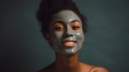 African American woman female face skin mask. Healthy skin concept