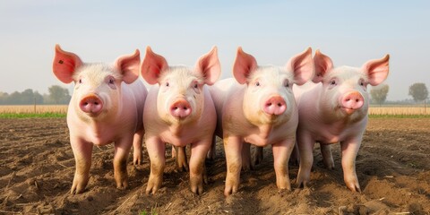 A Group Of pigs Standing Next To Each Other On A Field. Generative AI