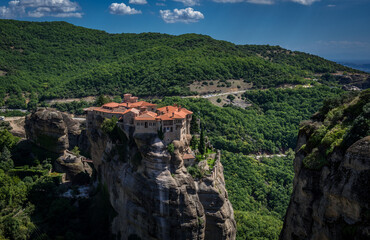 Fototapeta na wymiar METEORA, GREECE - SEPTEMBER 11 2022: incredible sandstone rock formations and monasteries. 