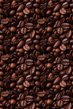 Roasted coffee beans, seamless repeat pattern. 