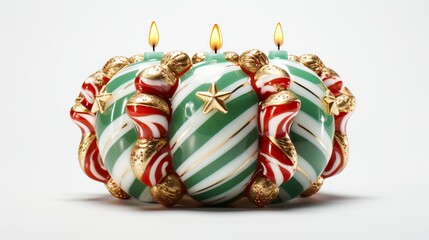  a group of three christmas ornaments sitting on top of each other.  generative ai