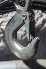 Details of metallic wire and hook. Texture and macro close up about industry. - 650364356
