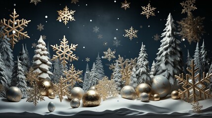 Nostalgic Christmas Ornaments Background - Elegant Gold and Silver Snowflake Pattern