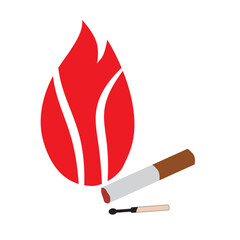 A burning match with fire/flame flat color vector icon for apps and websites Fire due to littering of cigarettes - 650366329