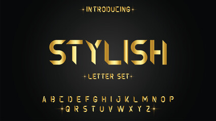 STYLISH, Elegant golden alphabet letters font set. Classic Custom gold Lettering Designs for logo, movie, game. Typography serif fonts classic style, regular uppercase and number. vector illustration