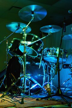 A Drum Kit And Microphone; Bashaw, Alberta, Canada