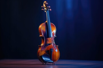 A wooden violin or viola on a blue background