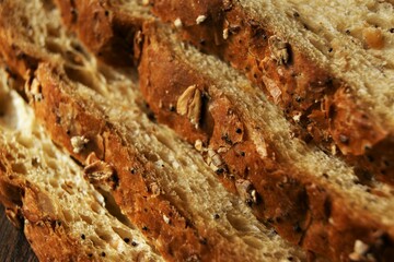 Close-up bread structure Fresh slices of bread. Light brown bread structure.