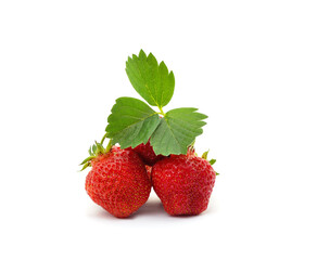 Ripe strawberries with leaves.