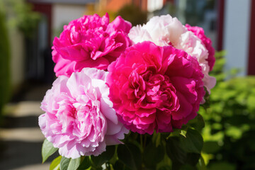 A close-up of a three-colored blossom with vibrant shades of pink, purple, and blue, set against a natural background, creating a harmonious and visually appealing composition. | ACTORS: Blossom | BAC
