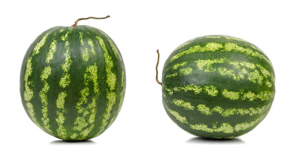 Two striped watermelons isolated on white background