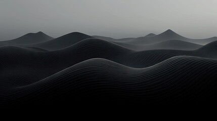  a black and white photo of a mountain range in the fog.  generative ai