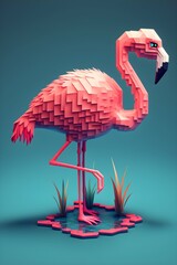 voxel flamingo wallpaper illustration  - obrazy, fototapety, plakaty