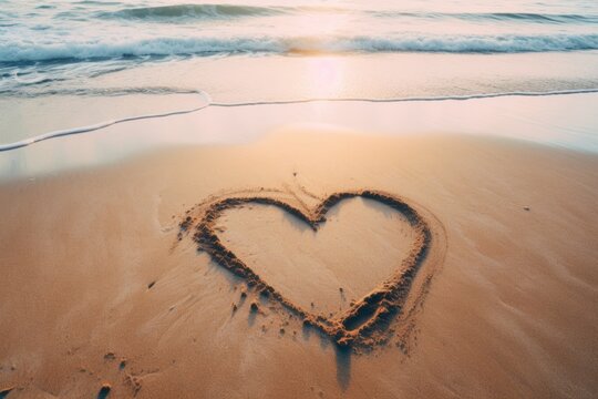 Heart drawn on the sand on a sandy beach representing a summer paradise