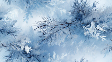 Ever-present glistening ice crystals adorning delicate pine needles