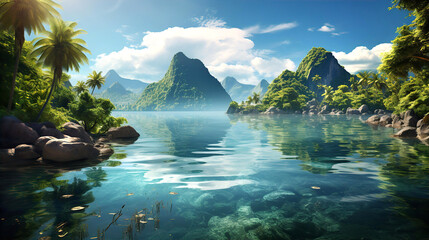 China, beautiful landscape  with mountains and sea bay - Powered by Adobe