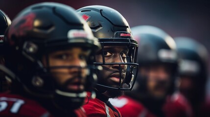 Ready for Action: American Football Players Standing in a Row