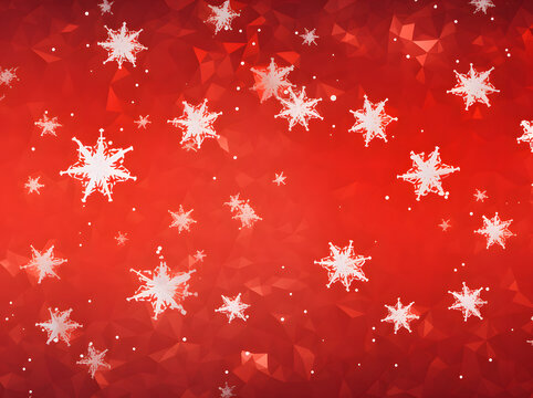 christmas snowflakes pattern on a red background, in the style of low poly, digitally enhanced, translucent planes, textured splashes, white background, flat backgrounds, uhd image
