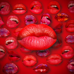 Lips and mouth. Female lip in red background. Woman lips.