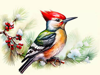 Christmas winter bird. Holiday card.