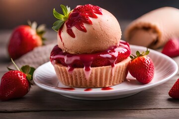strawberry ice cream AI Generated